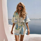 Conjunto Feminino Estampa Floral Azul e Verde Verão