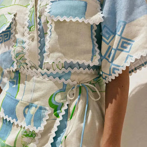 Conjunto Feminino Estampa Floral Azul e Verde Verão