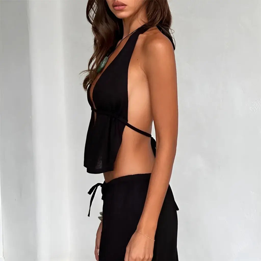 Conjunto Feminino Pantalona com Top Cropped Elegante