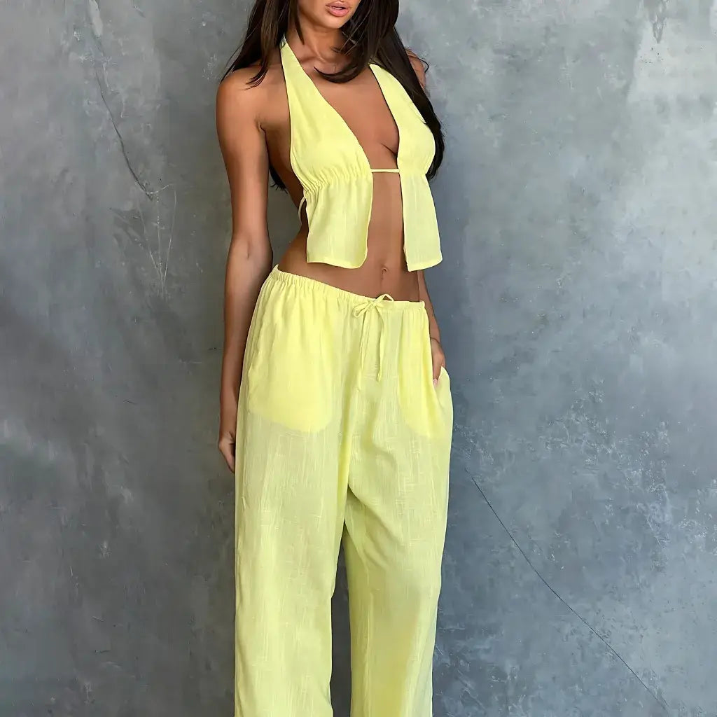 Conjunto Feminino Pantalona com Top Cropped Elegante