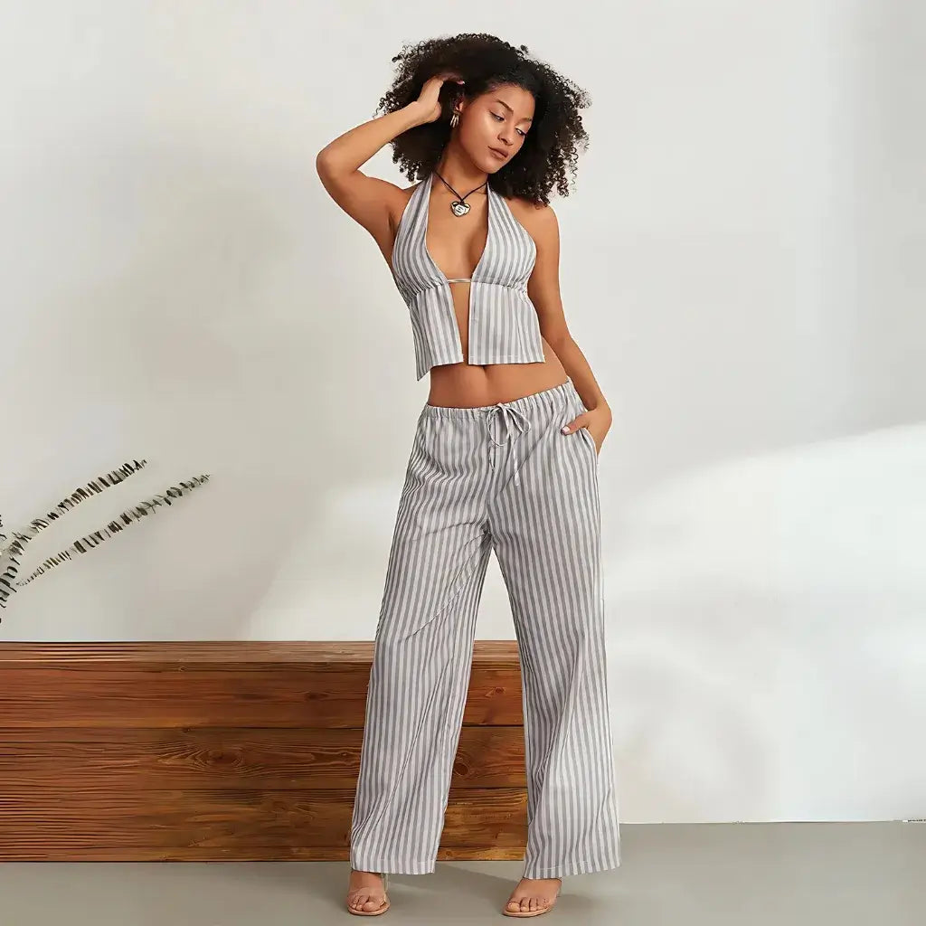 Conjunto Feminino Pantalona com Top Cropped Elegante