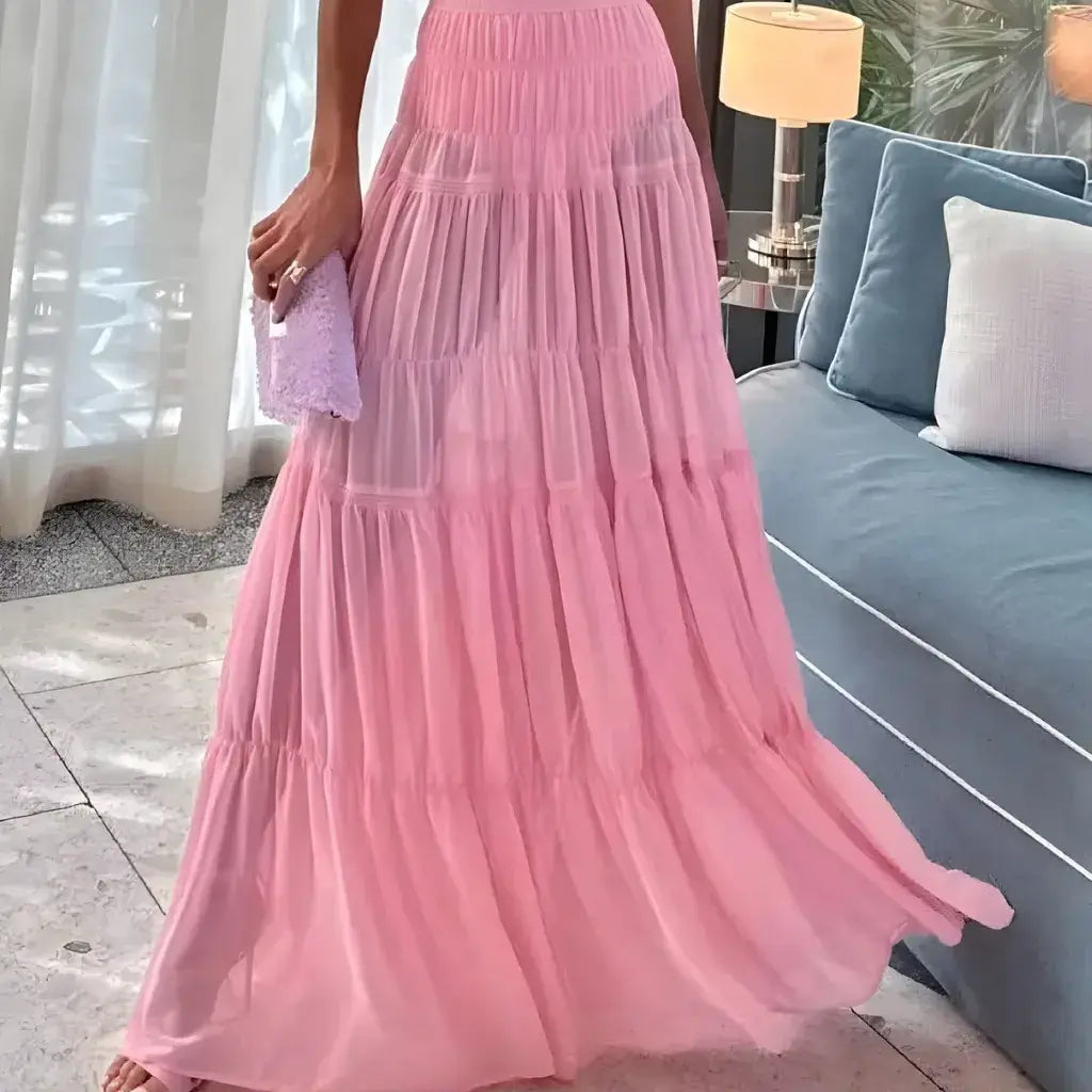 Conjunto Feminino Rosa Saia Longa e Blusa Cropped