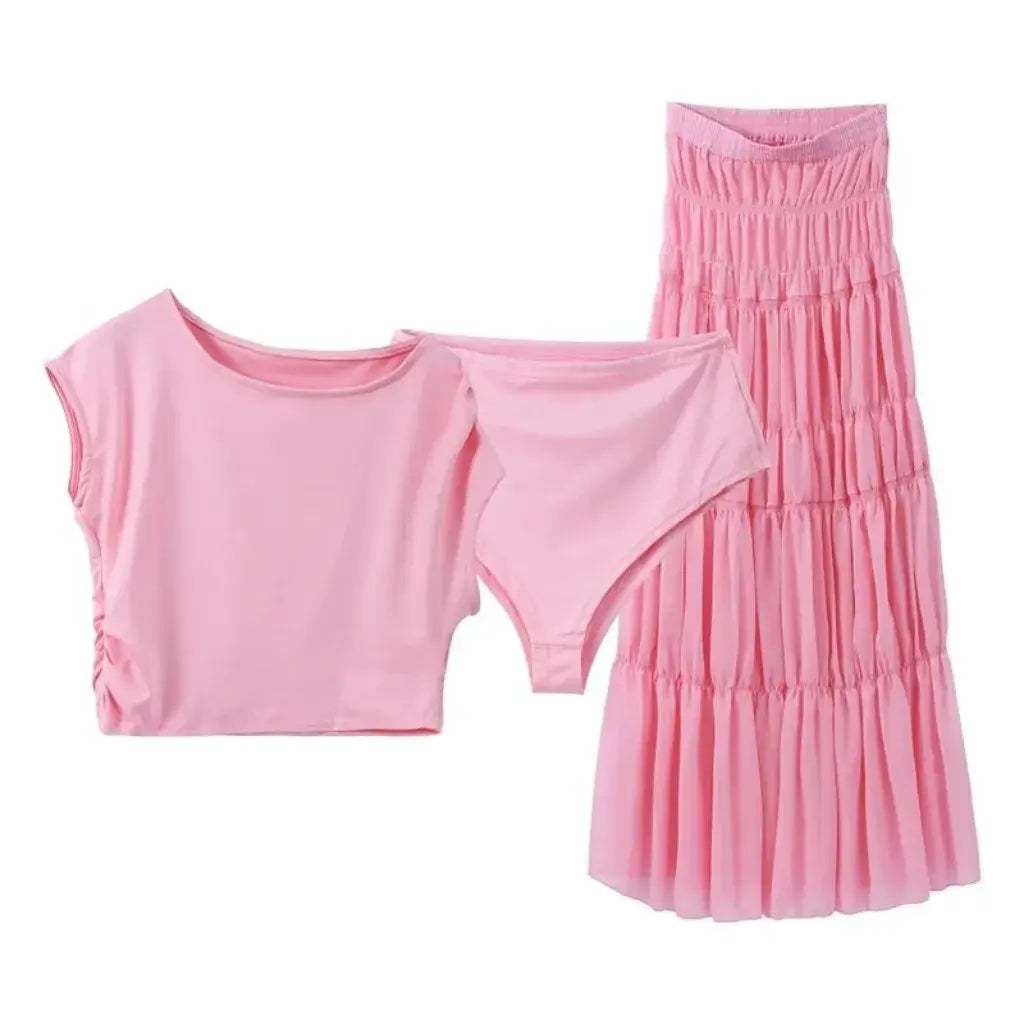 Conjunto Feminino Rosa Saia Longa e Blusa Cropped