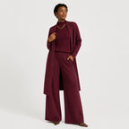 Conjunto bordô feminino em tricô premium com cardigan alongado, top e calça confortável