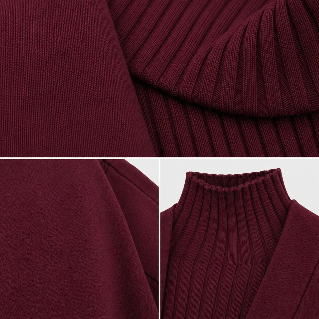 Look feminino bordô em tricô com cardigan longo, tecido macio e caimento elegante