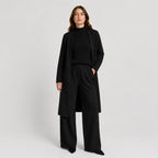 Conjunto preto feminino em tricô premium com cardigan longo e caimento sofisticado para inverno