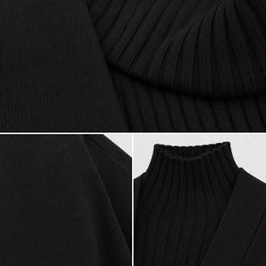 Look feminino preto em tricô com cardigan longo, conjunto confortável e elegante para dias frios