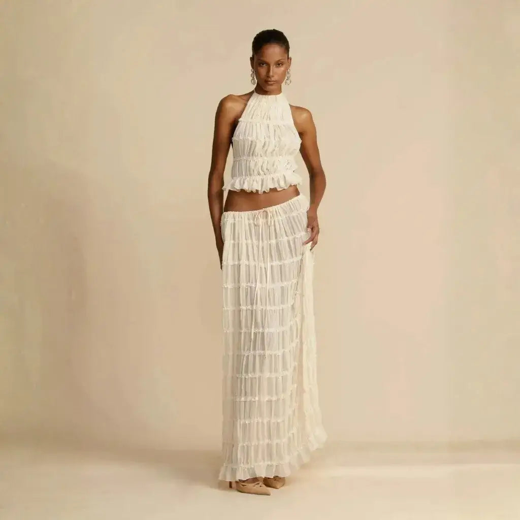 Conjunto Cropped e Saia Longa