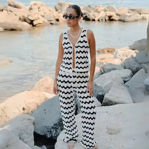 Conjunto Listrado Feminino Calça e Blusa