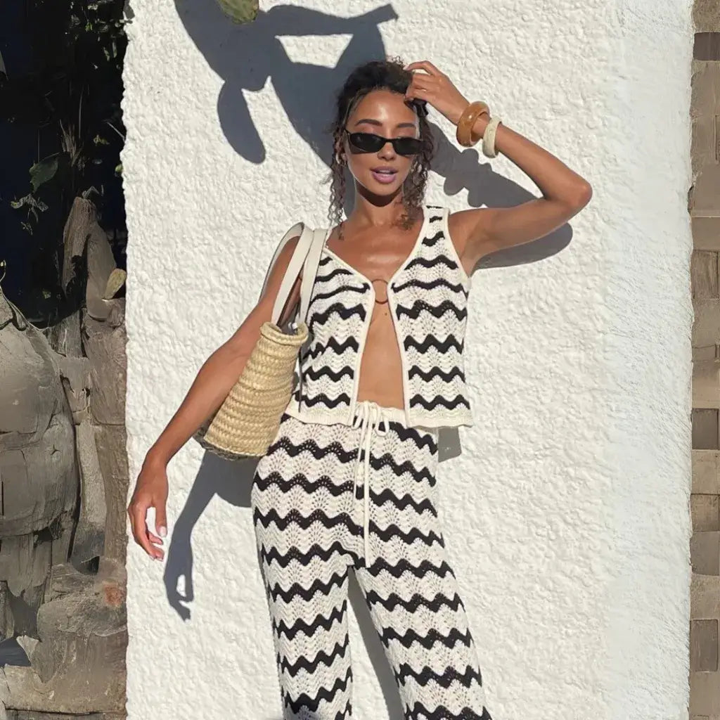 Conjunto Listrado Feminino Calça e Blusa