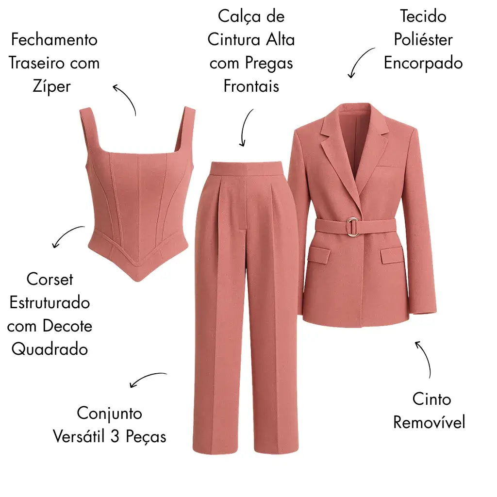 Conjunto Social Feminino Blazer Corset Acinturado Sofisticado