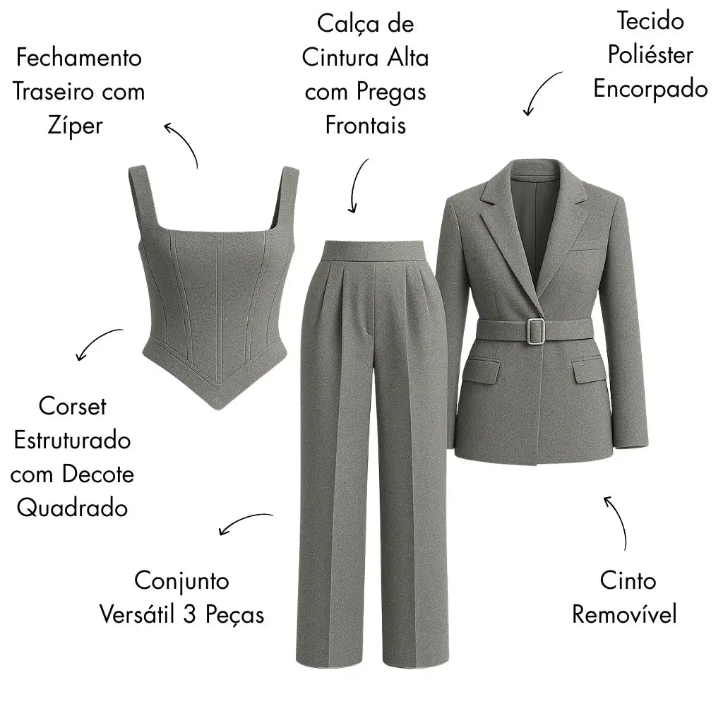 Conjunto Social Feminino Blazer Corset Acinturado Sofisticado
