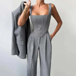 Conjunto Social Feminino Blazer Corset Acinturado Sofisticado