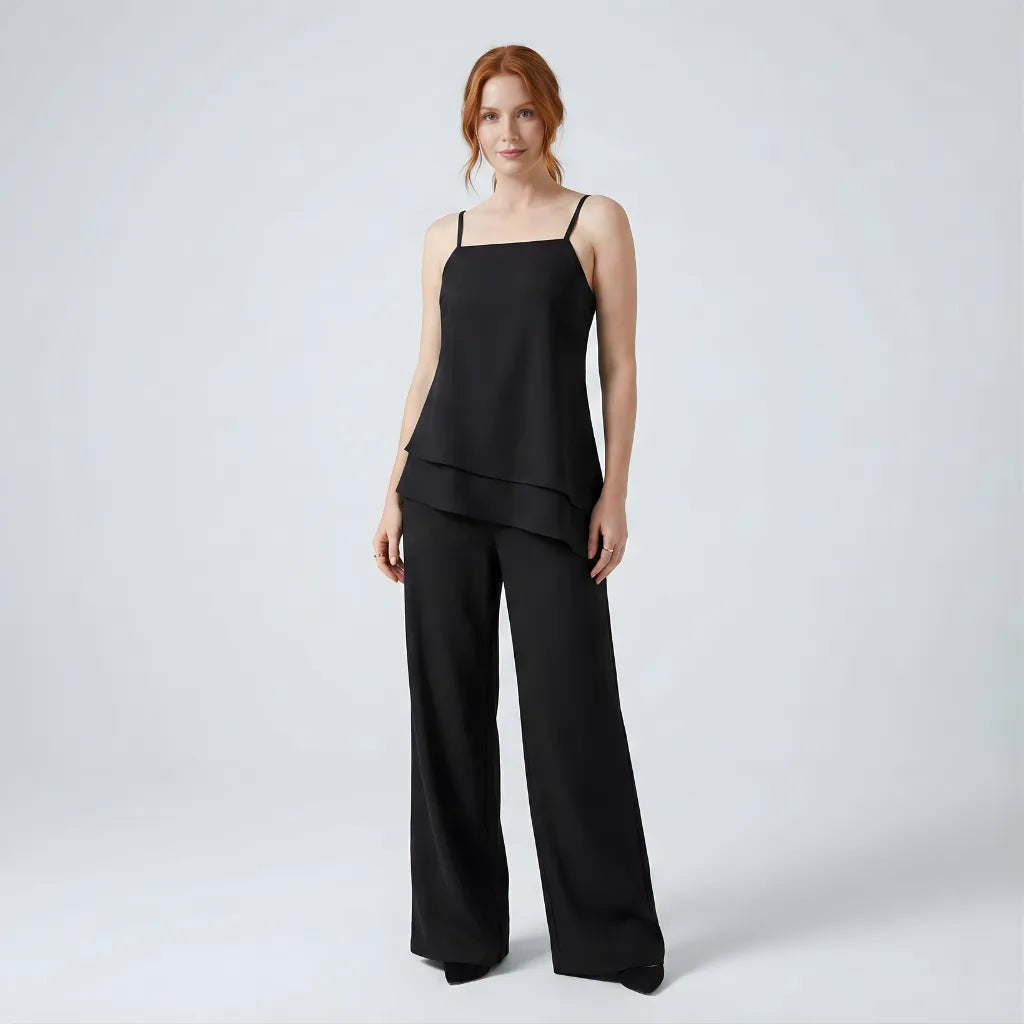 Conjunto de Alfaiataria Feminina com Blusa Assimétrica e Calça Elegante