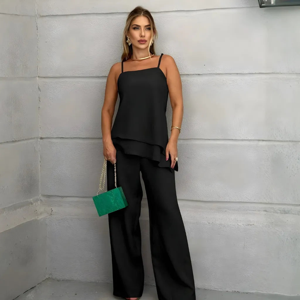 Conjunto de Alfaiataria Feminina com Blusa Assimétrica e Calça Elegante