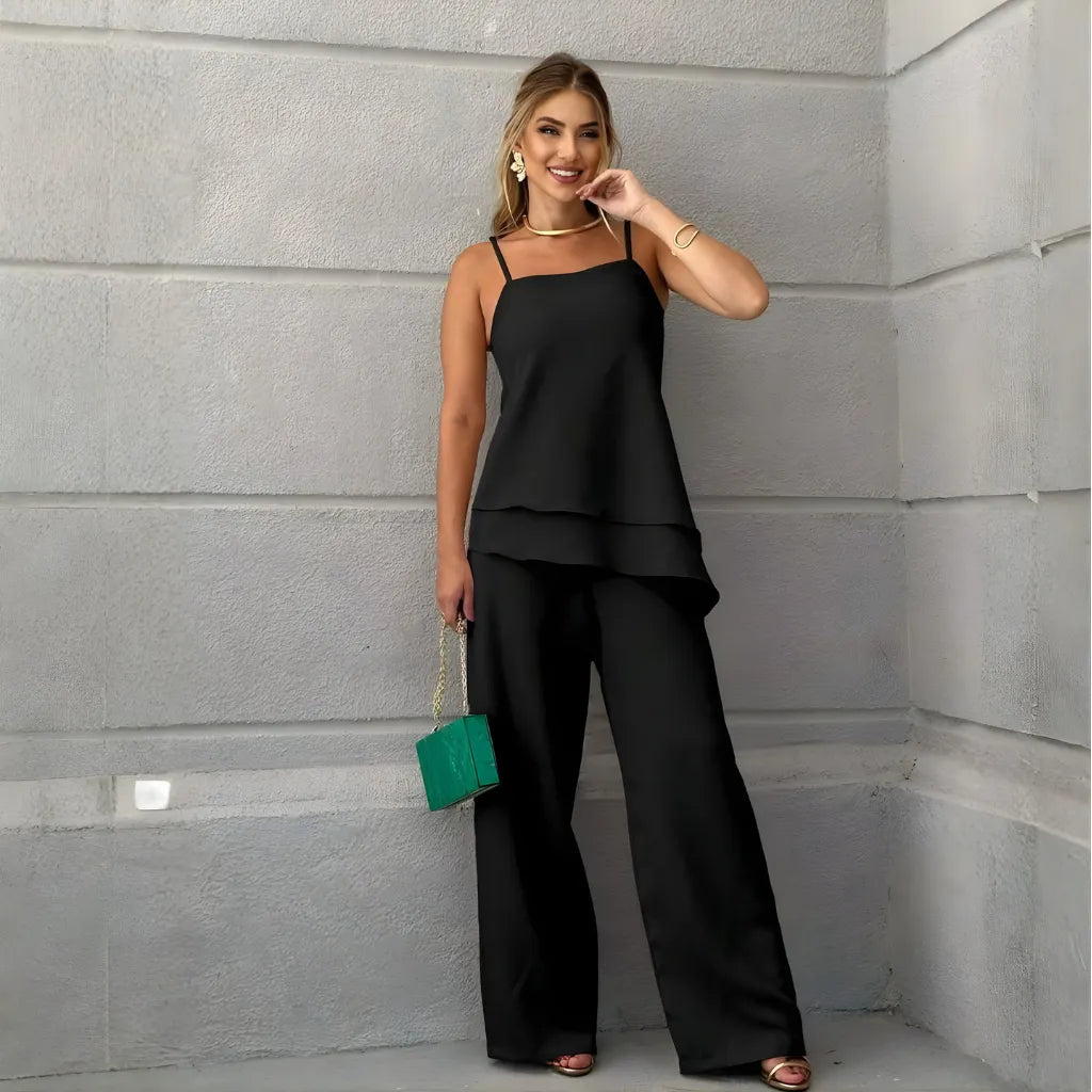 Conjunto de Alfaiataria Feminina com Blusa Assimétrica e Calça Elegante