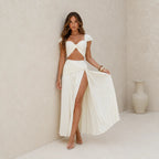 Conjunto Feminino Saia, Cropped e Cinto em Poliamida Off White – Capucine