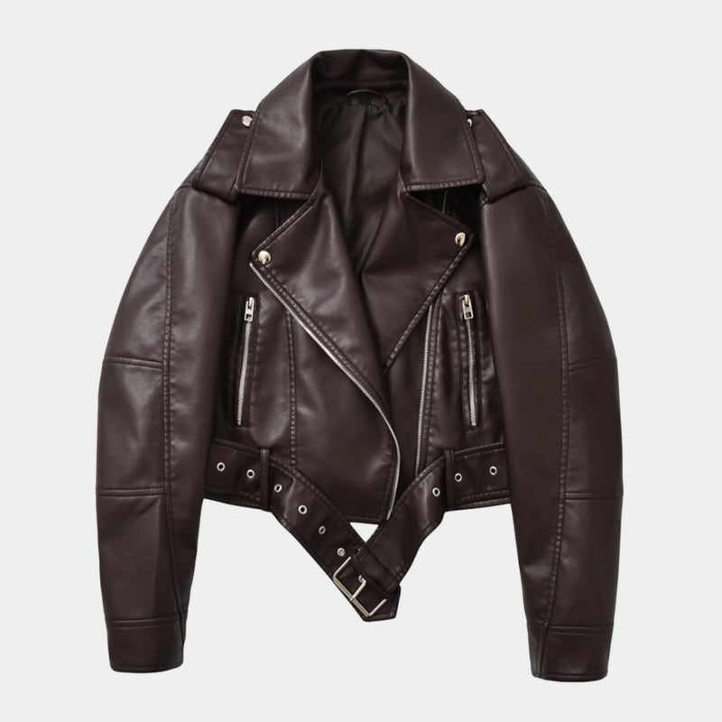 Jaqueta Biker Feminina em Couro Marrom – Montclair