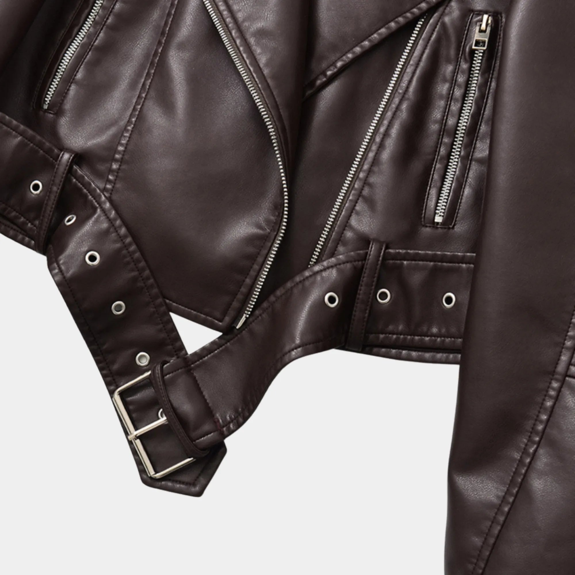 Mulher usando jaqueta biker feminina em couro marrom premium com estilo elegante e moderno

Select 86 more words to run Humanizer.