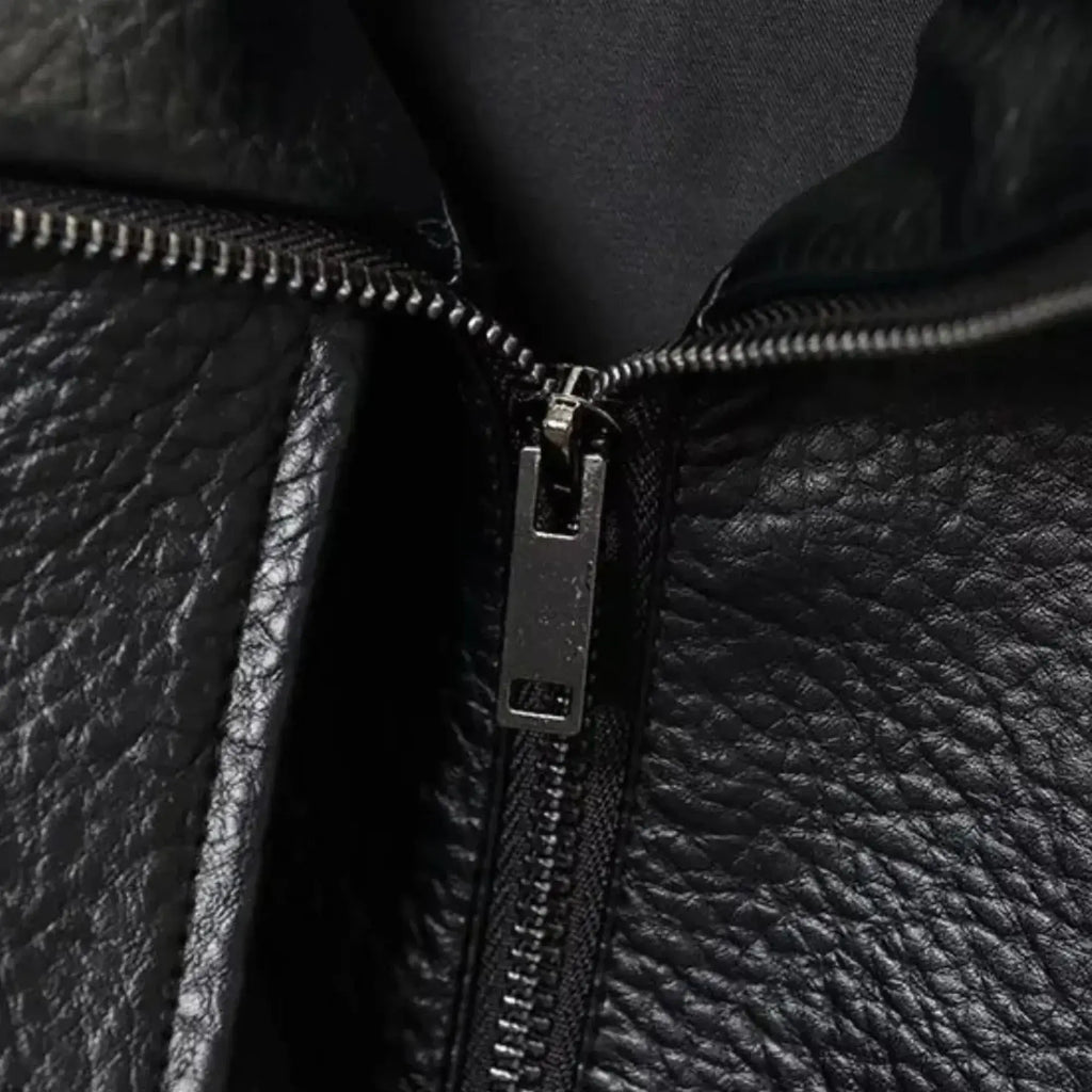 Jaqueta couro feminina oversized preta estilo luxo urbano com acabamento sofisticado