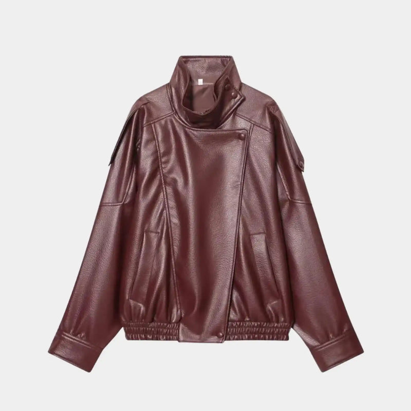 Jaqueta Feminina Oversized Couro Premium Gola Alta Vinho – Milano
