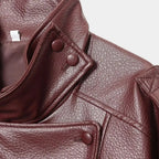 Jaqueta couro feminina oversized vinho estilo streetwear luxo urbano feminino
