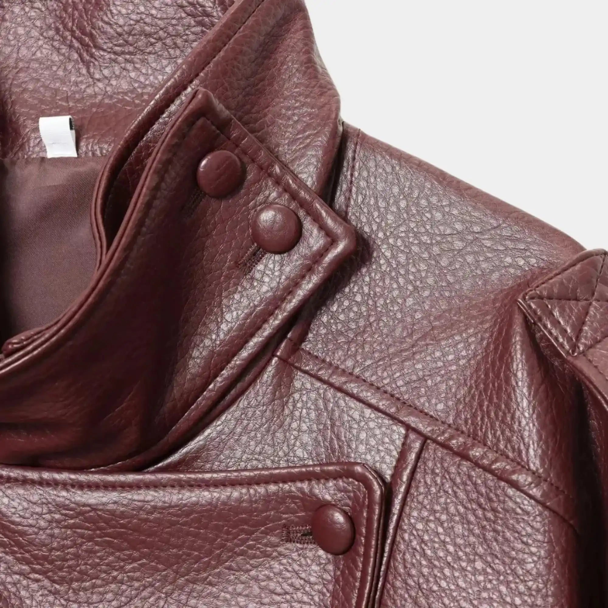 Jaqueta couro feminina oversized vinho estilo streetwear luxo urbano feminino