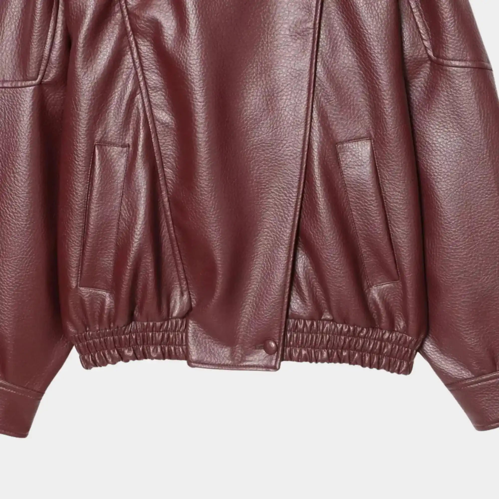 Jaqueta feminina vinho em couro sintético premium com modelagem oversized moderna