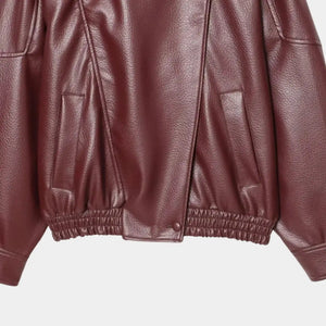 Jaqueta feminina vinho em couro sintético premium com modelagem oversized moderna