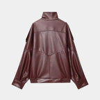 Jaqueta bomber feminina gola alta vinho com caimento oversized sofisticado
