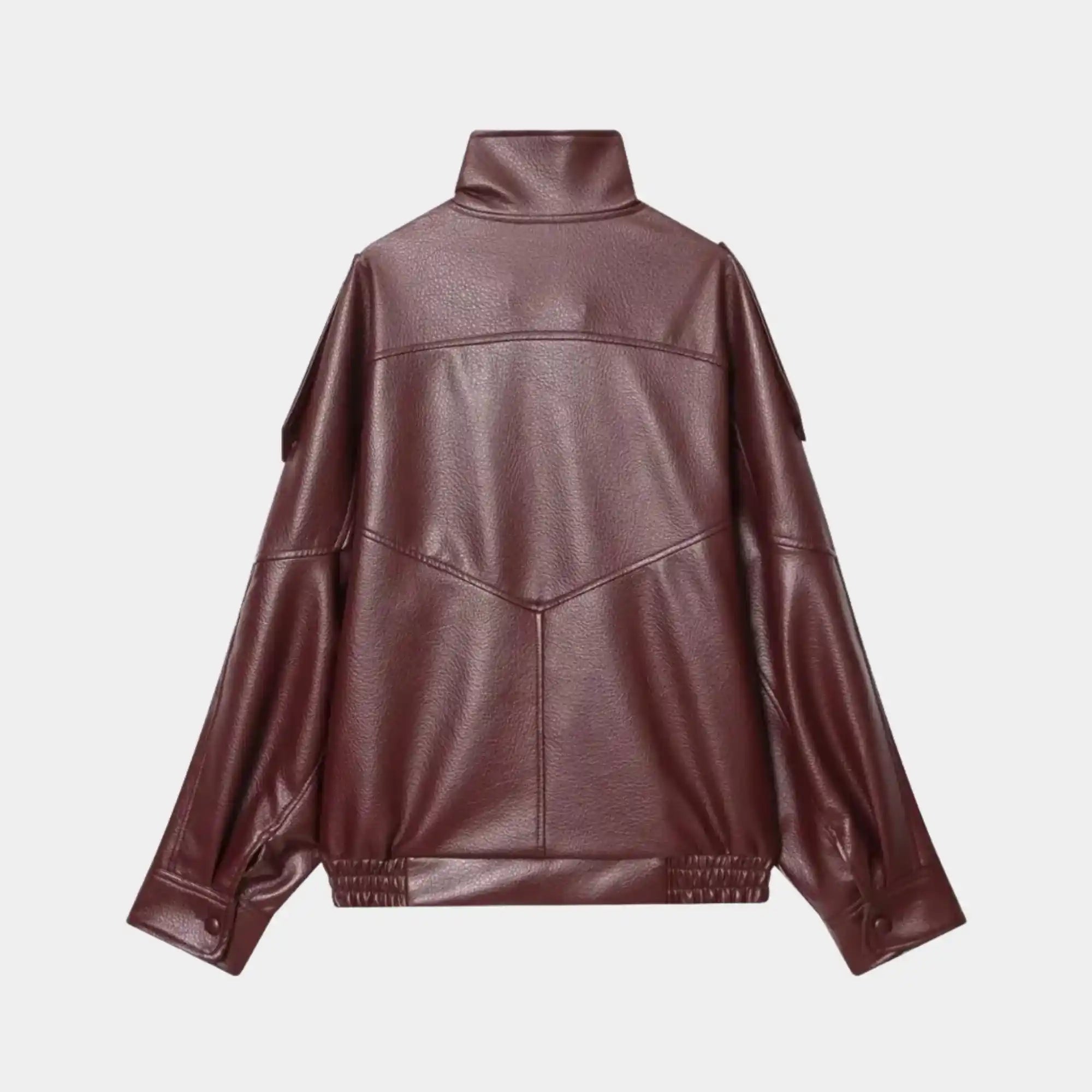 Jaqueta bomber feminina gola alta vinho com caimento oversized sofisticado