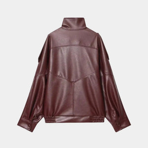 Jaqueta bomber feminina gola alta vinho com caimento oversized sofisticado