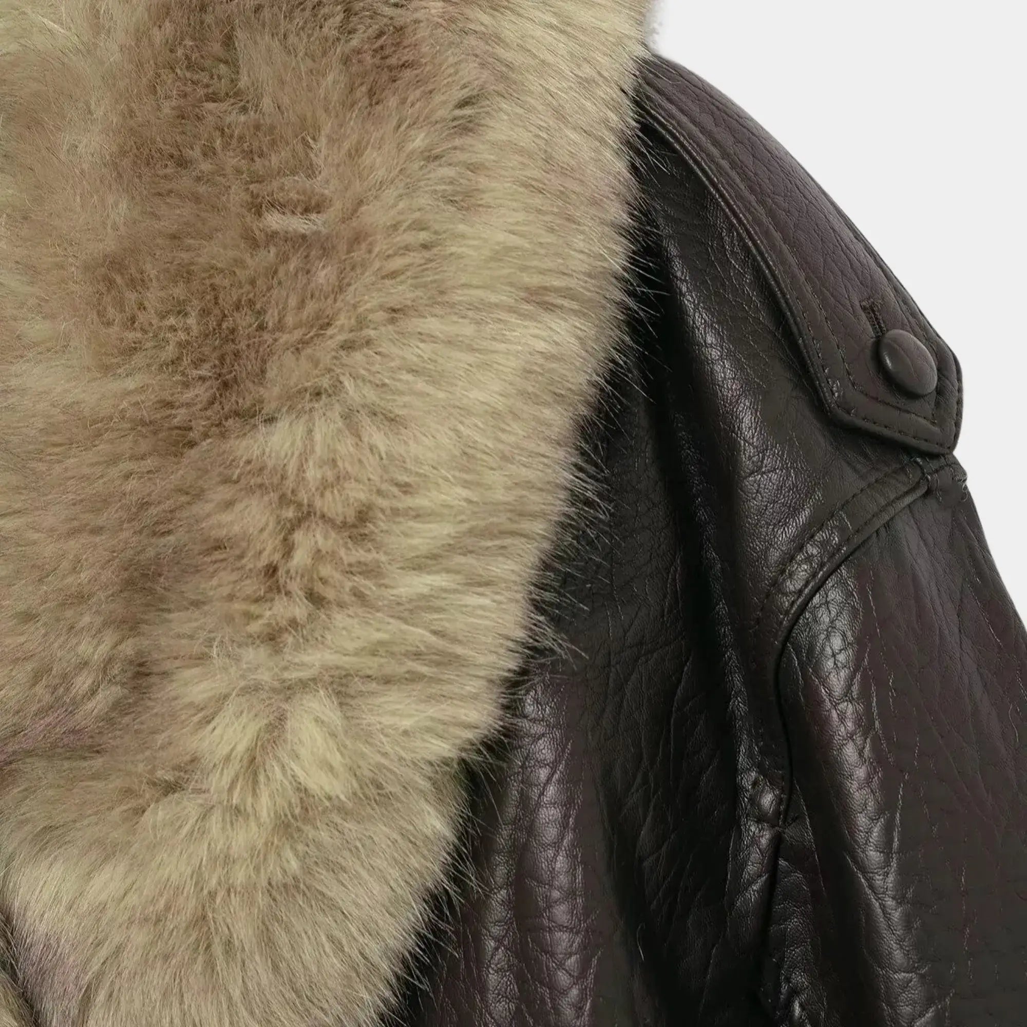 Bolso lateral funcional da jaqueta feminina marrom em couro PU com acabamento refinado para inverno