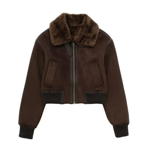 Jaqueta Gola Alta Peluciada Feminina