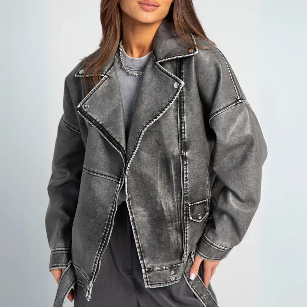 Jaqueta Oversized de Couro Feminina