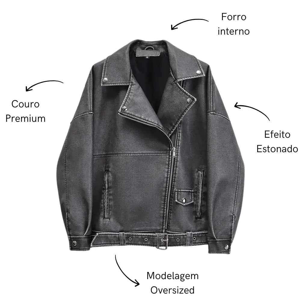 Jaqueta Oversized de Couro Feminina