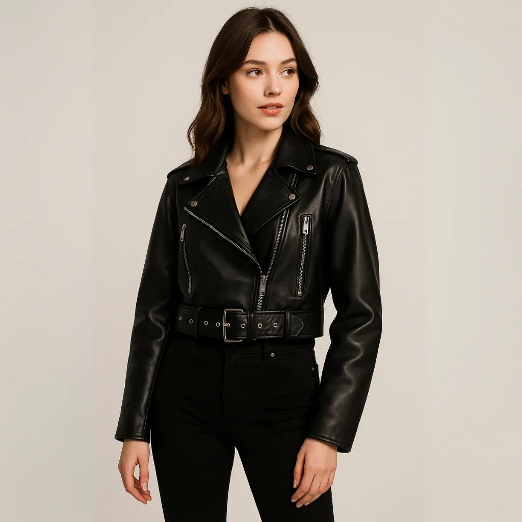Jaqueta de Couro Feminina Preta Modelo Raven
