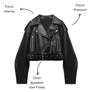 Jaqueta de Couro Feminina Preta Modelo Raven