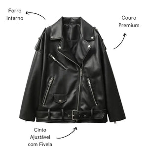 Jaqueta de Couro Feminina Preta Modelo Vittore