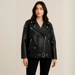 Jaqueta de Couro Feminina Preta Modelo Vittore