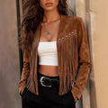 Jaqueta Feminina Curta com Franjas e Tachas – Austin