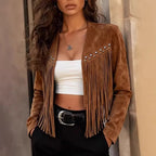 Jaqueta Feminina Curta com Franjas e Tachas – Austin