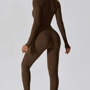 Macacão Academia Feminino Manga Longa Marrom