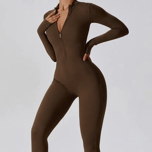 Macacão Academia Feminino Manga Longa Marrom