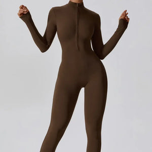 Macacão Academia Feminino Manga Longa Marrom