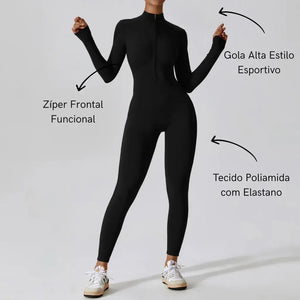 Macacão Academia Feminino Manga Longa Preto