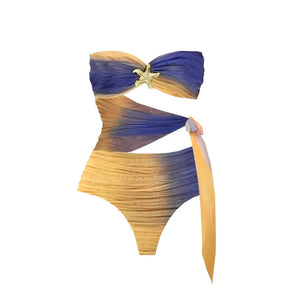 Maiô Feminino com Saída de Praia Longa Degradê e Recorte Lateral