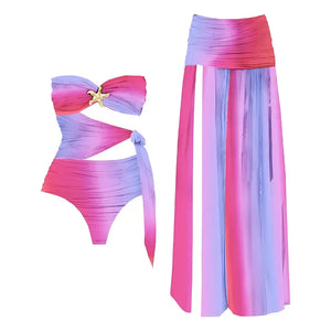 Maiô Feminino com Saída de Praia Longa Degradê e Recorte Lateral