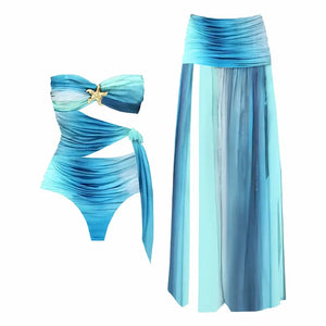 Maiô Feminino com Saída de Praia Longa Degradê e Recorte Lateral