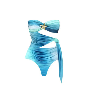 Maiô Feminino com Saída de Praia Longa Degradê e Recorte Lateral